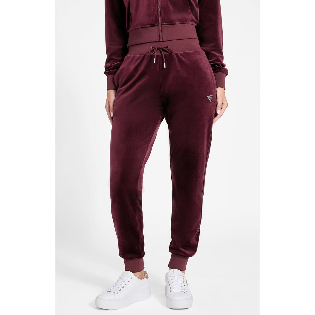 Guess Velvet Joggers In Burgundy