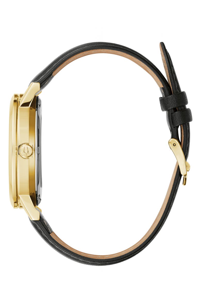 BULOVA Automatic Leather Strap Watch, 42mm, Alternate, color, Black