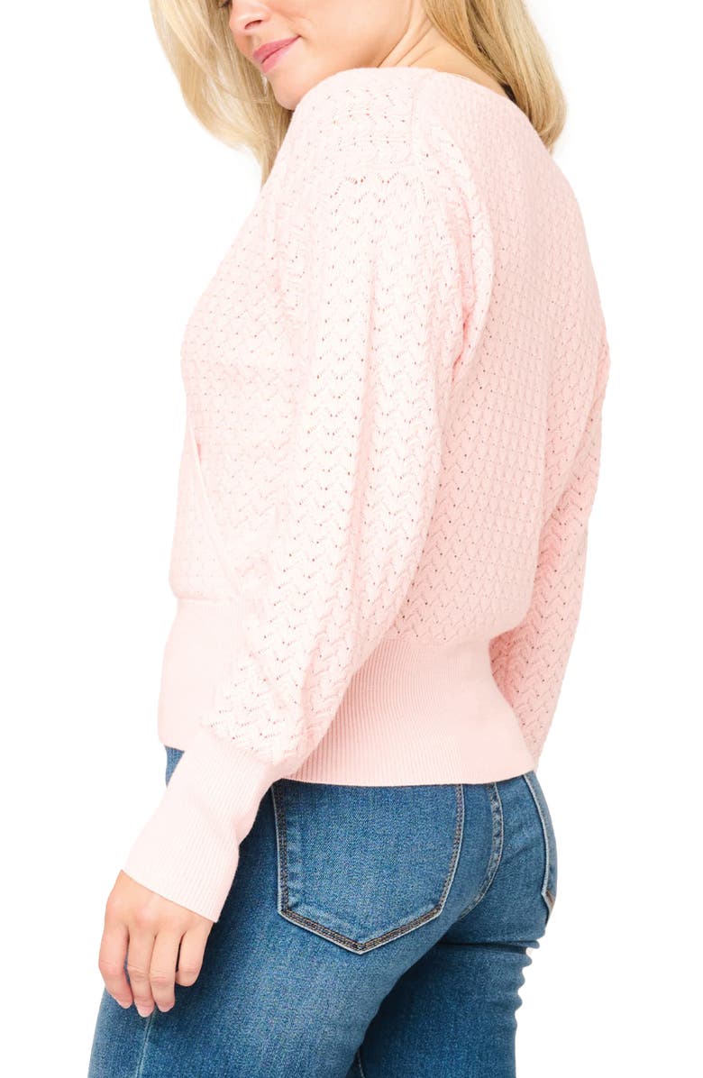 GIBSONLOOK Surplice V-Neck Cotton Blend Pointelle Sweater, Alternate, color, Pink Smoke