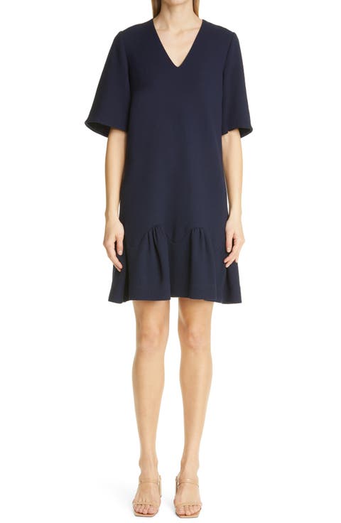 Flounce Hem Crepe Tunic Dress