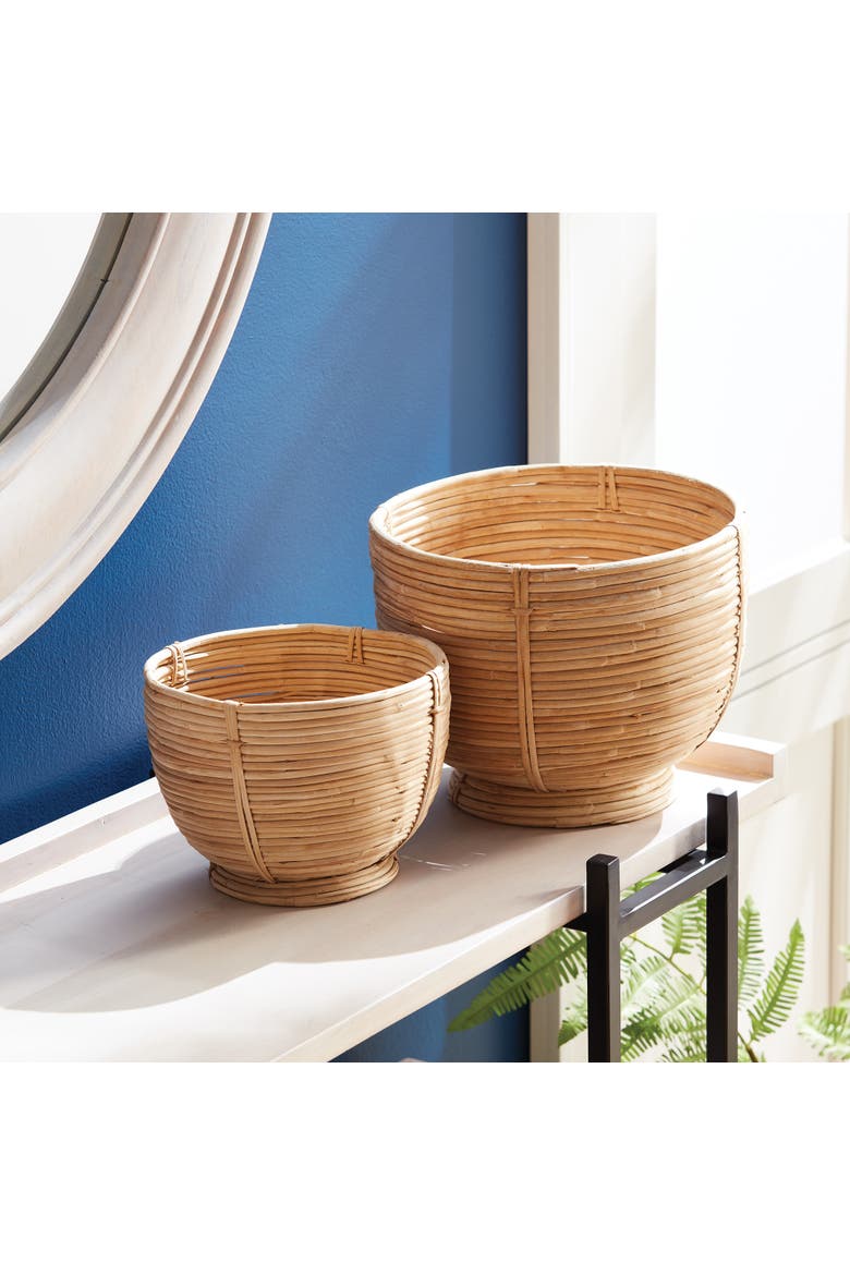 Cane Rattan Decorative Footed Bowls Set of 2, Alternate, color, Brown