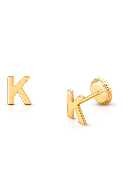 14K Gold Initial Studs Screw Back Earrings