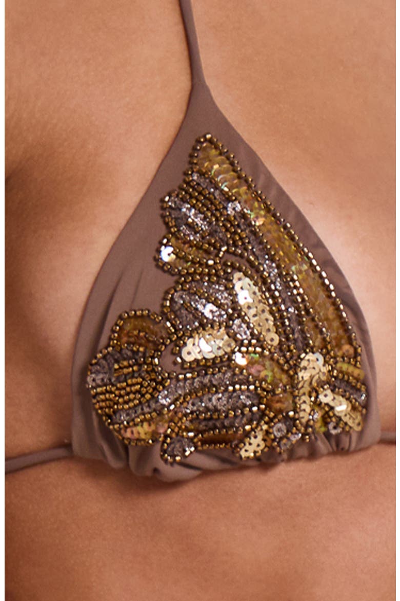 Alula Embellished Butterfly Triangle Bikini Top, Alternate, color, GOLD