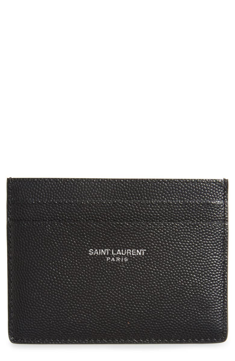 Saint Laurent Pebble Grain Leather Card Case, Main, color,