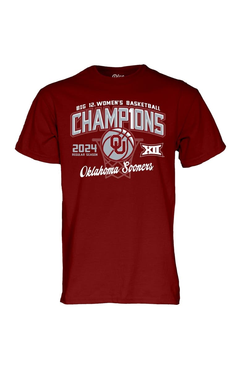 BLUE 84 Unisex Blue 84  Crimson Oklahoma Sooners 2024 Big 12 Women's Basketball Regular Season Champions T-Shirt, Alternate, color, 