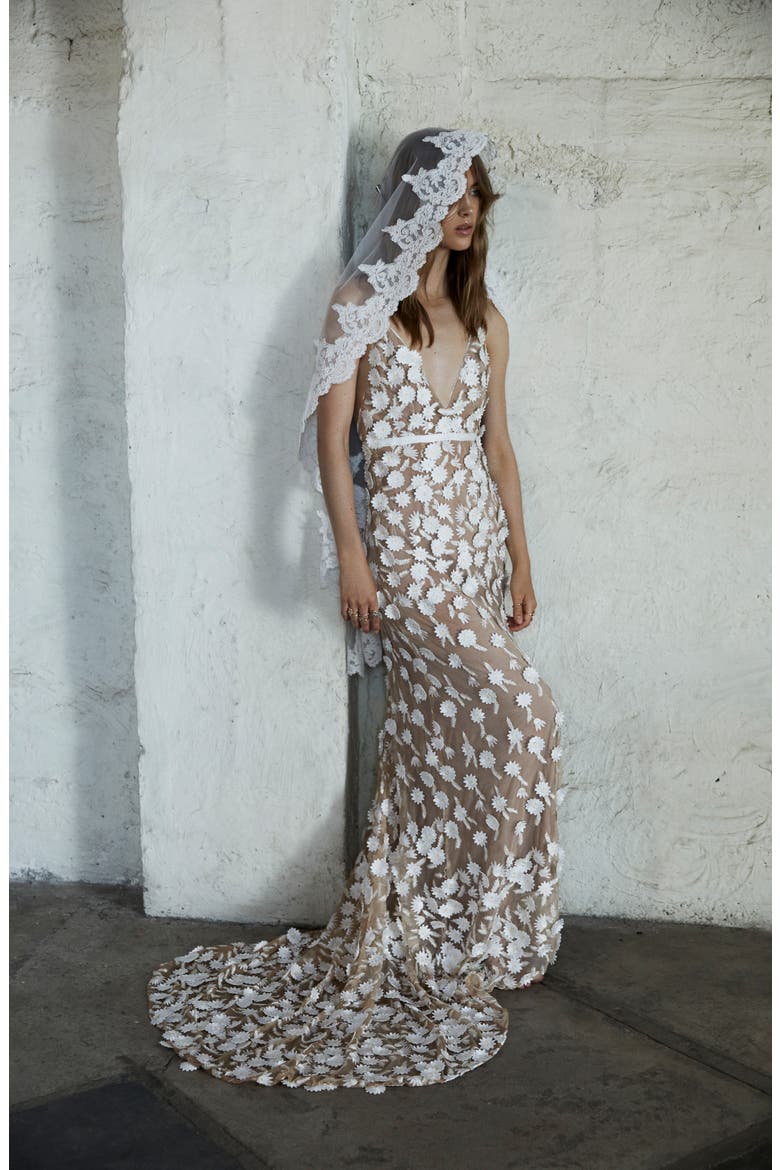 Marguerite Floral Petal Gown, Alternate, color, IVORY