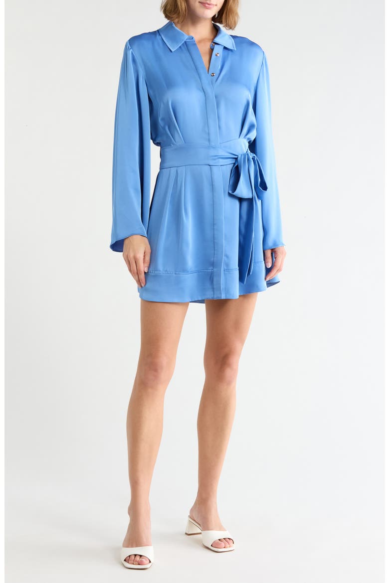 Mariana Tie Waist Long Sleeve Minidress, Main, color, CORNFLOWER BLUE