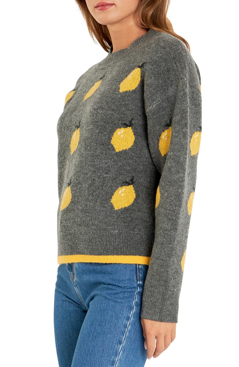 English Factory Lemon Crewneck Sweater, Alternate, color, Charcoal