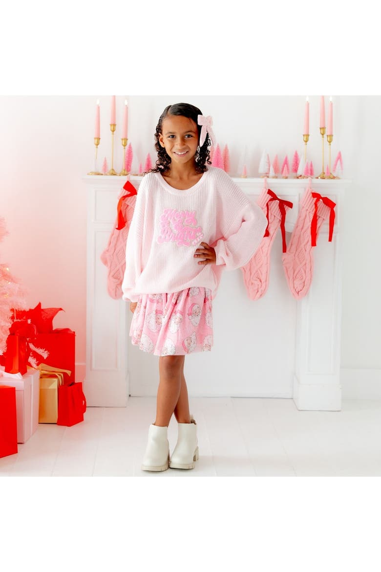 Merry and Bright Patch Christmas Sweater, Alternate, color, Light Pink