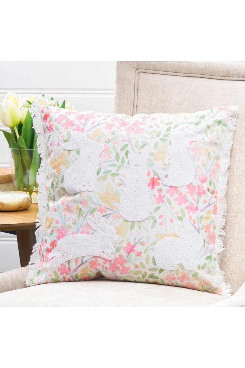 Spring Silhouette Easter Bunnies Rabbits Accent Throw Pillow, 18" x 18", Alternate, color, Pink