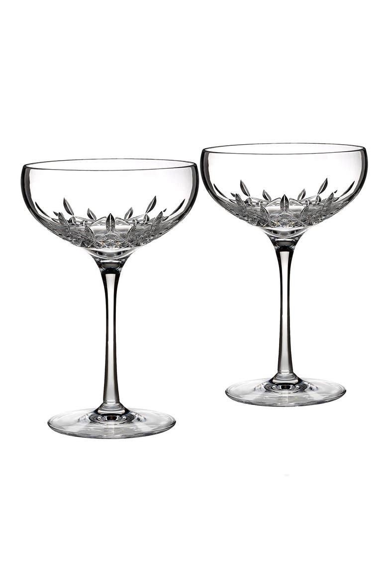 Lismore Essence Set of 2 Lead Crystal Champagne Saucers, Main, color, CLEAR