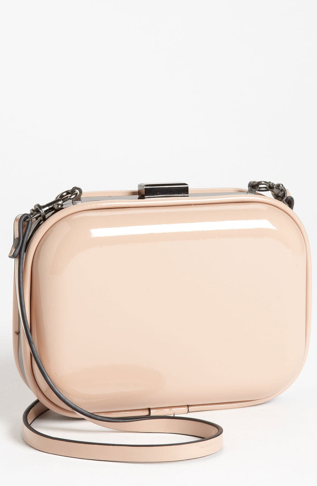 Natasha Couture Patent Box Clutch, Main, color, NUDE