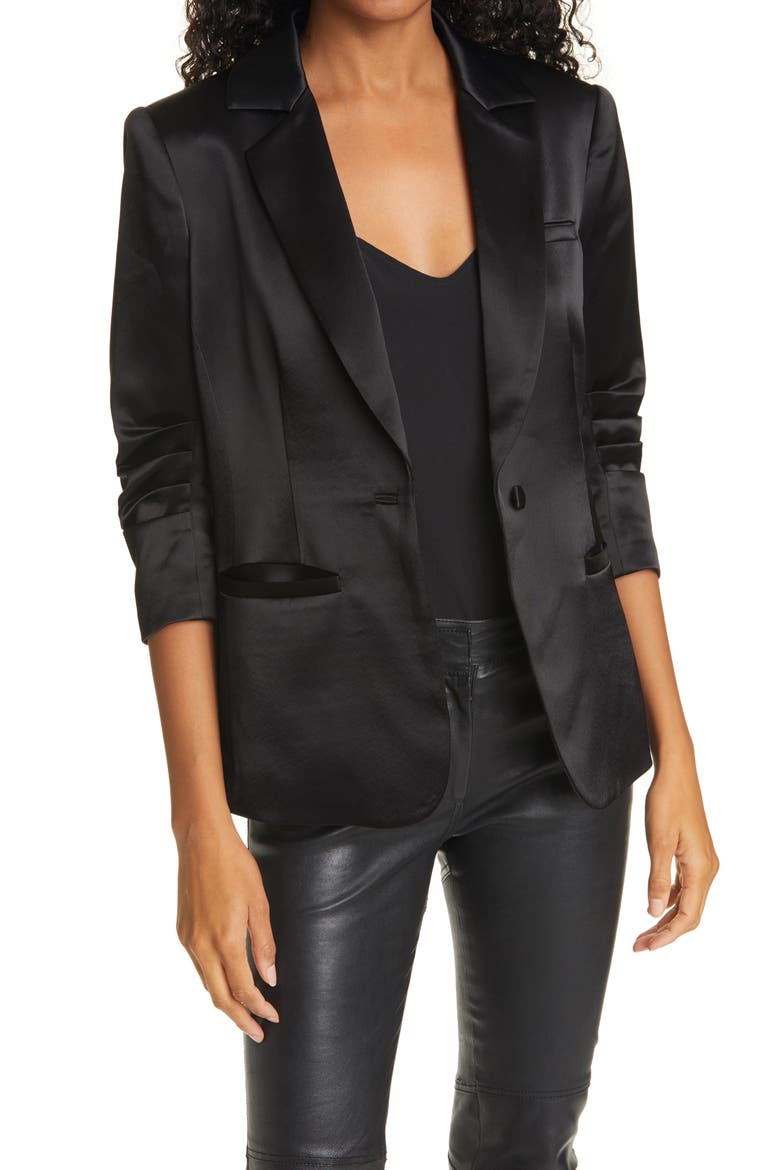 Khloe Satin Blazer, Main, color, BLACK