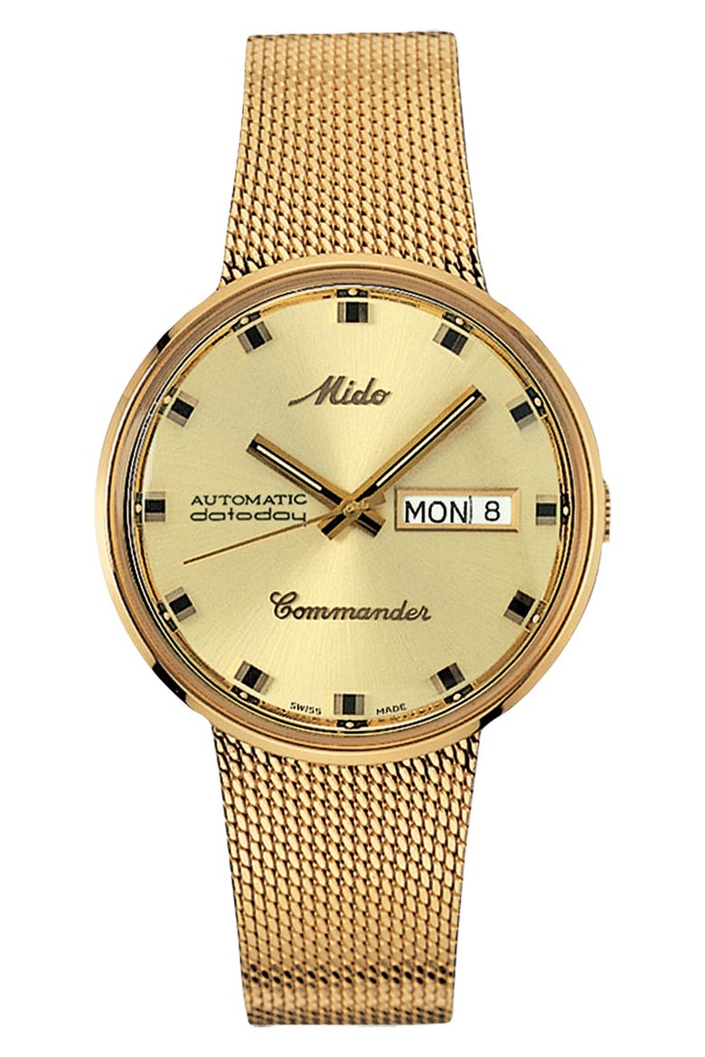 Commander Automatic Mesh Strap Watch, 37mm, Main, color, GOLD/ YELLOW/ GOLD