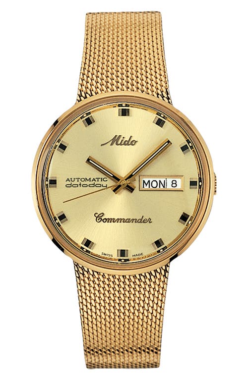 MIDO Commander Automatic Mesh Strap Watch, 37mm in Gold/Yellow/Gold at Nordstrom