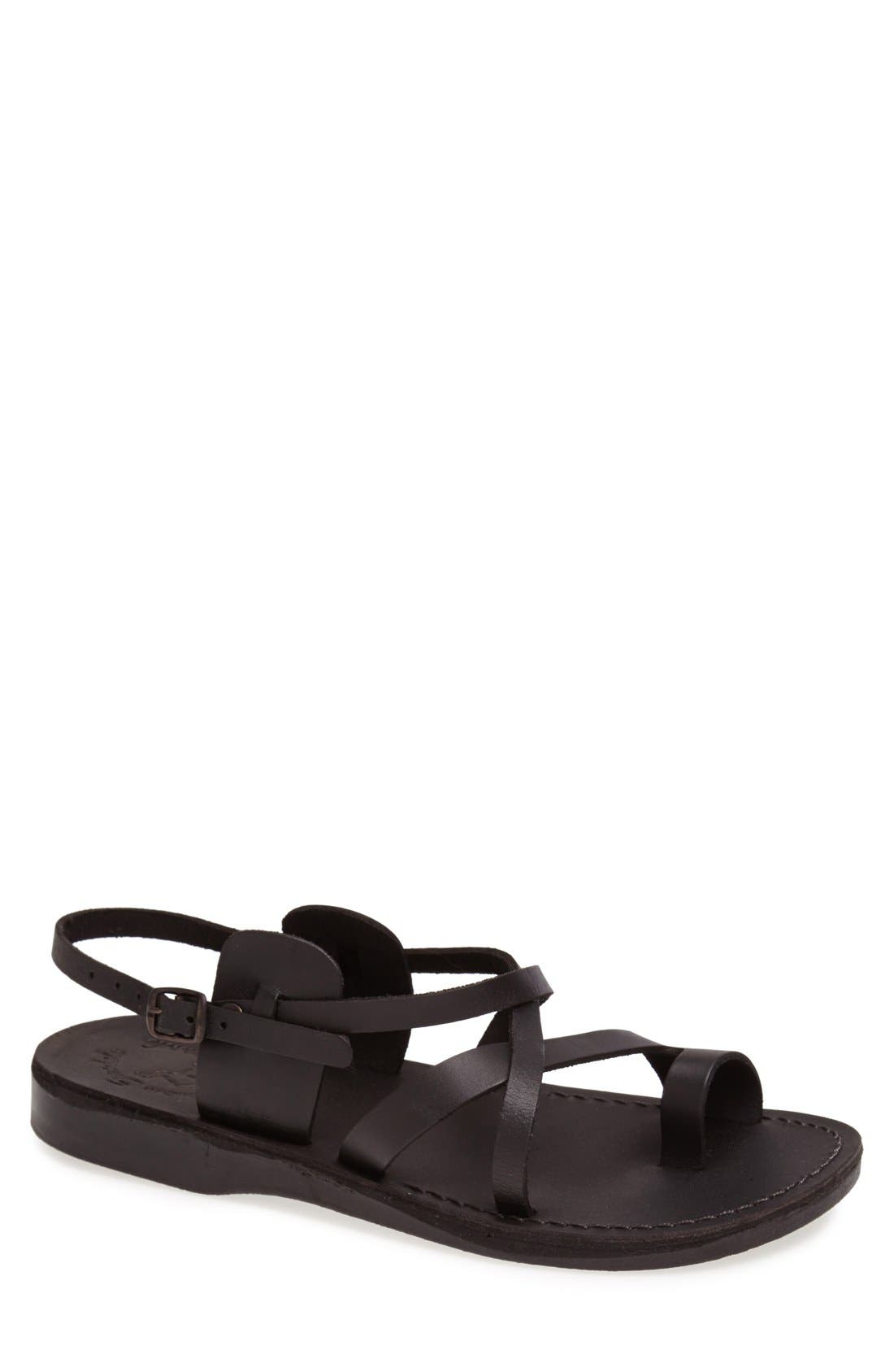 'The Good Shepherd' Leather Sandal, Main, color, BLACK