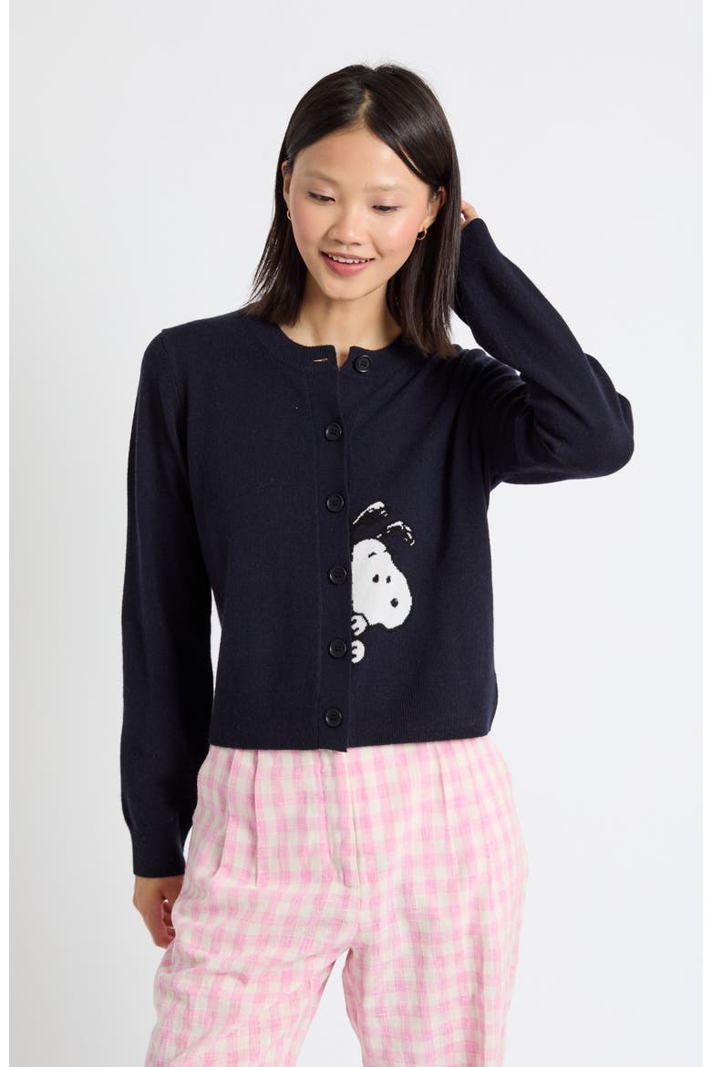 Sneaky Snoopy Wool-Cashmere Cardigan, Alternate, color, Navy