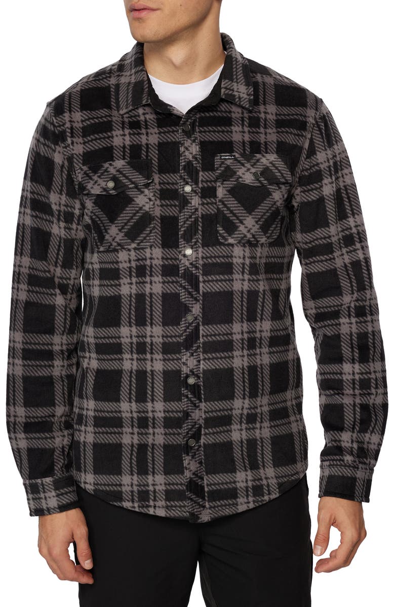 O'Neill Glacier Plaid Fleece Snap-Up Shirt, Main, color,