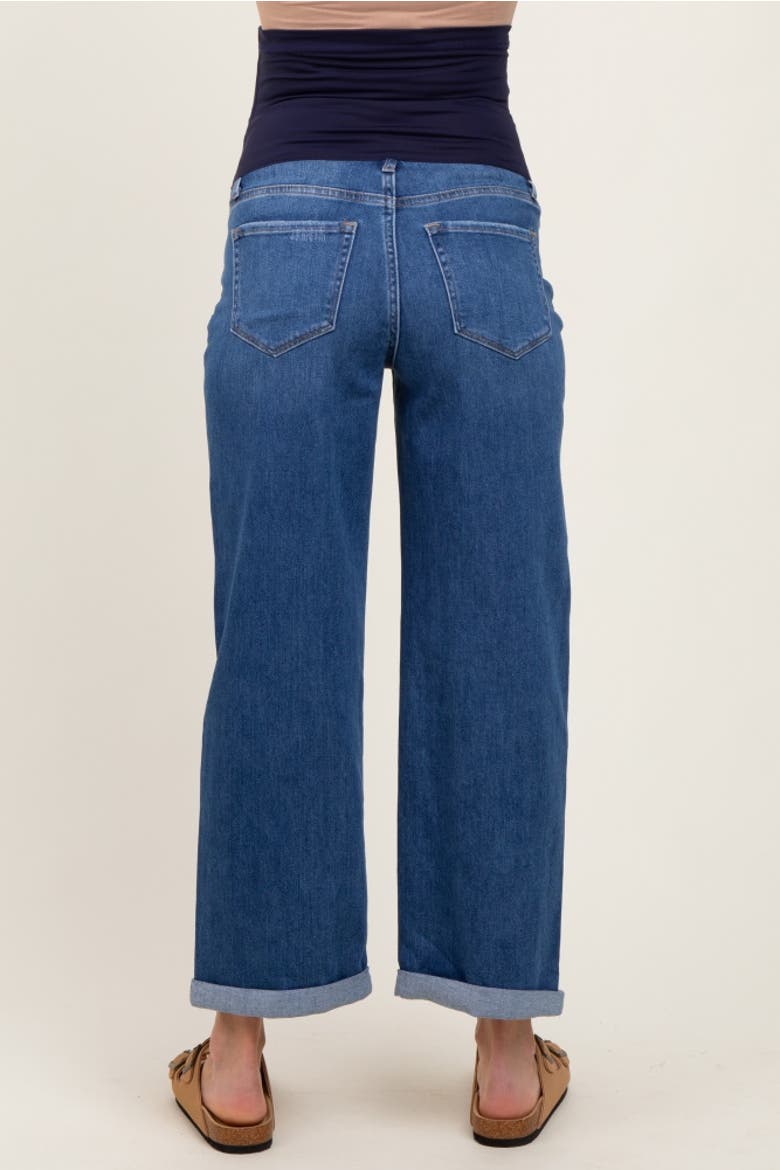 Cuffed Hem Wide Leg Cropped Maternity Jeans, Alternate, color, Navy Blue