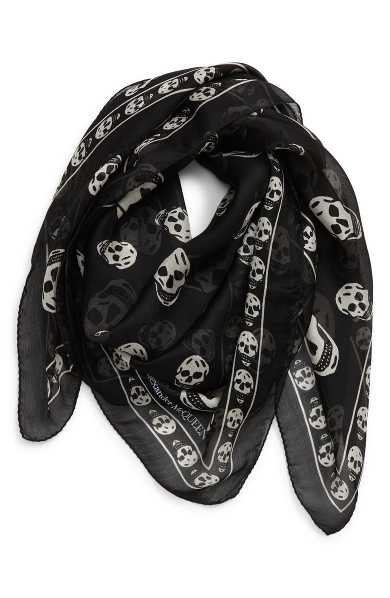 McQueen Alexander McQueen Skull Silk Scarf, Alternate, color, Black/ Ivory