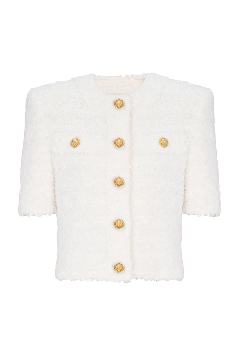 Cardigan in dotted tweed, Alternate, color, white