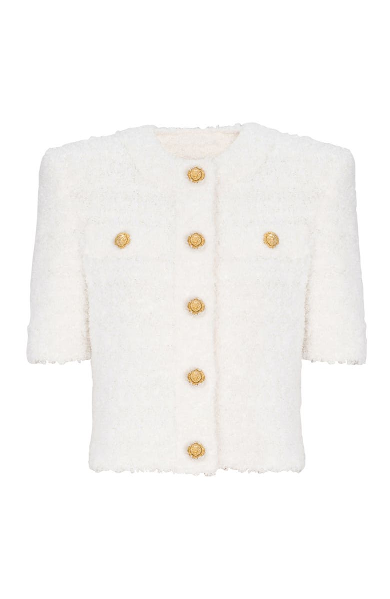 Balmain Cardigan in dotted tweed, Alternate, color, White