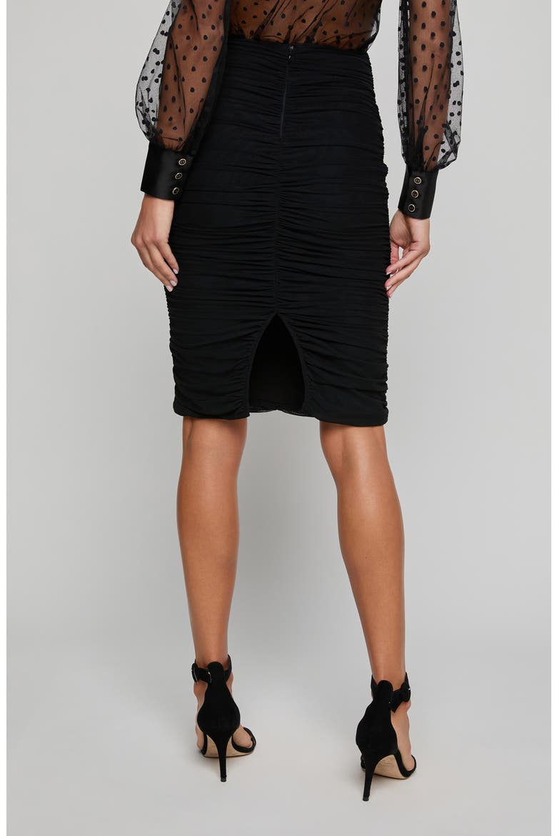 Isadora Ruched Mesh Skirt, Alternate, color, BLACK