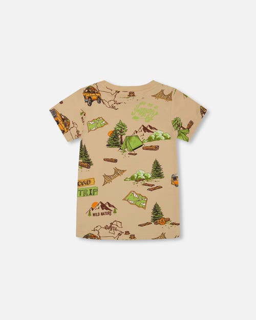 Deux Par Deux Little Boy's Printed Organic Cotton Tee Camping Beige In Camping Beige