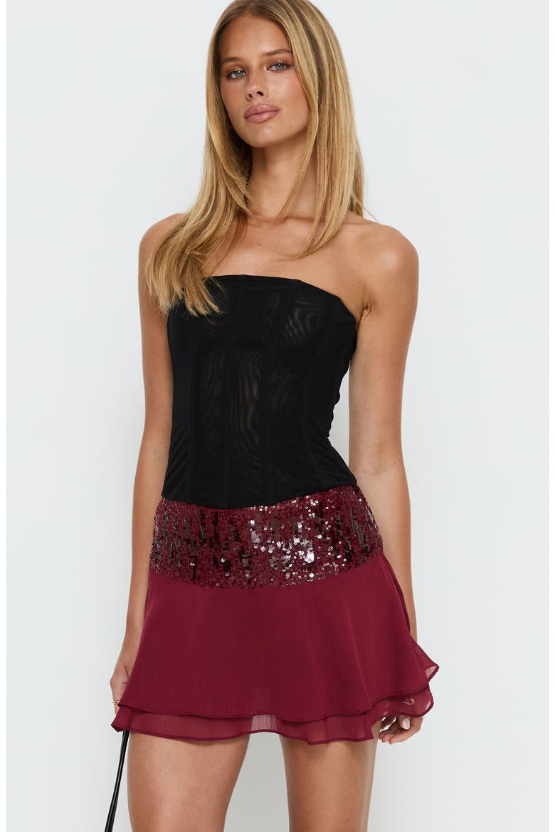 Zenayda Sequin Drop Waist Miniskirt, Alternate, color, BURGUNDY