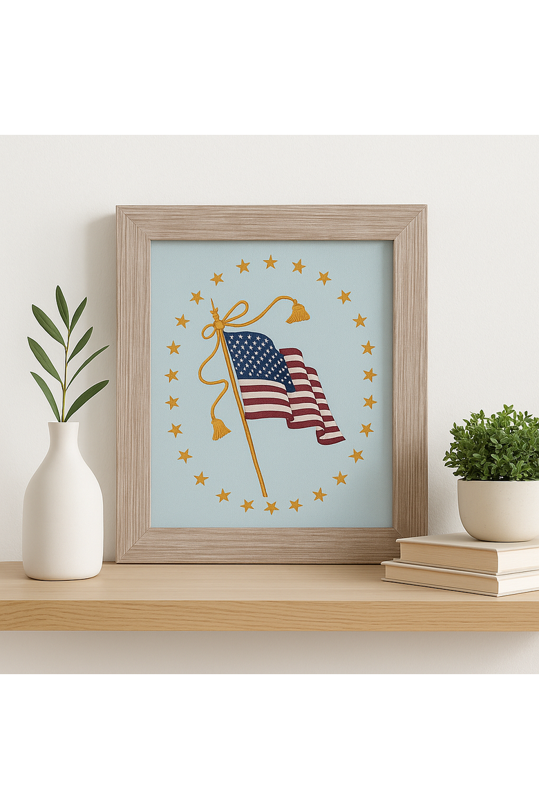 Old Glory Waving America Flag Painted Canvas Picture Frame Wall Decor 12" x 17", Alternate, color, Blue