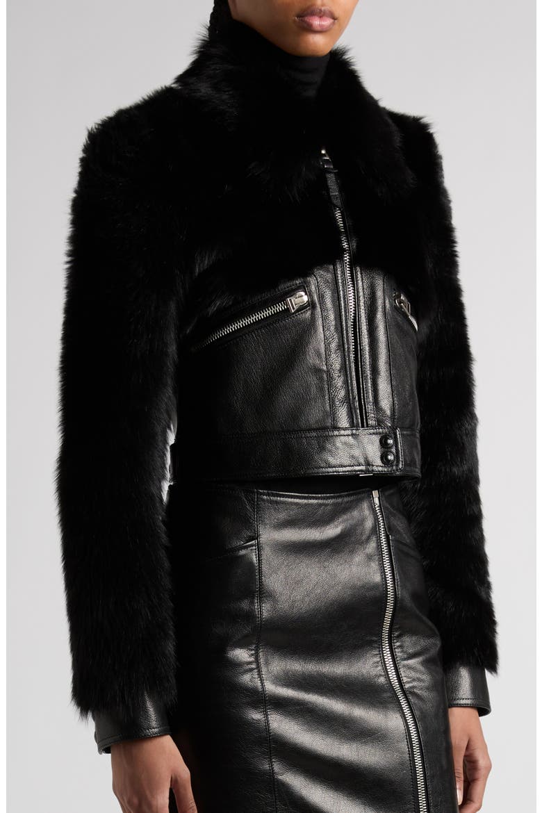 Genuine Shearling & Leather Moto Jacket, Alternate, color, LB999 BLACK