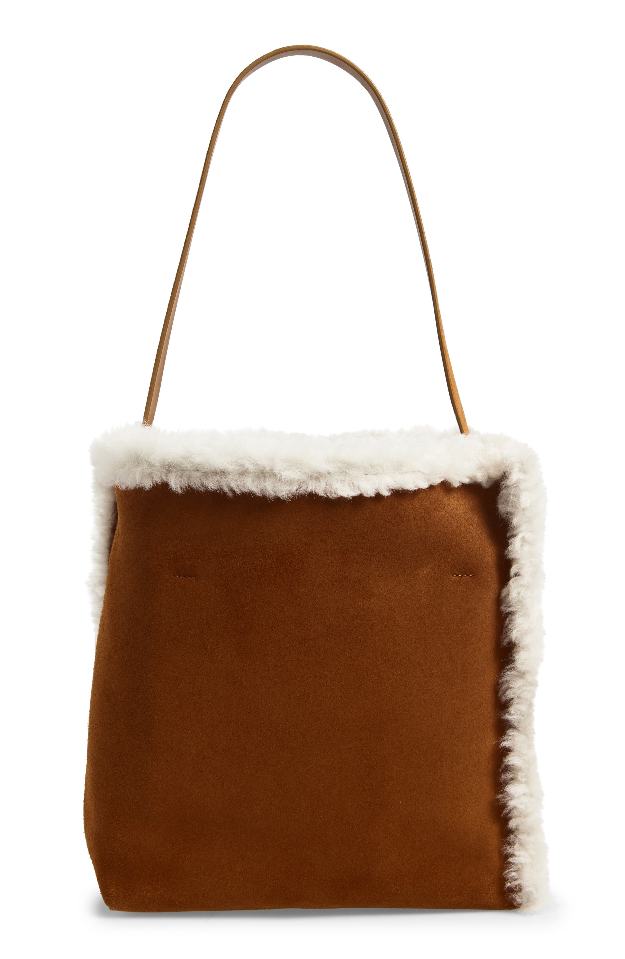 Marni Mini Museo Suede & Genuine Shearling Hobo Bag, Alternate, color, Candied Ginder/ Lily White