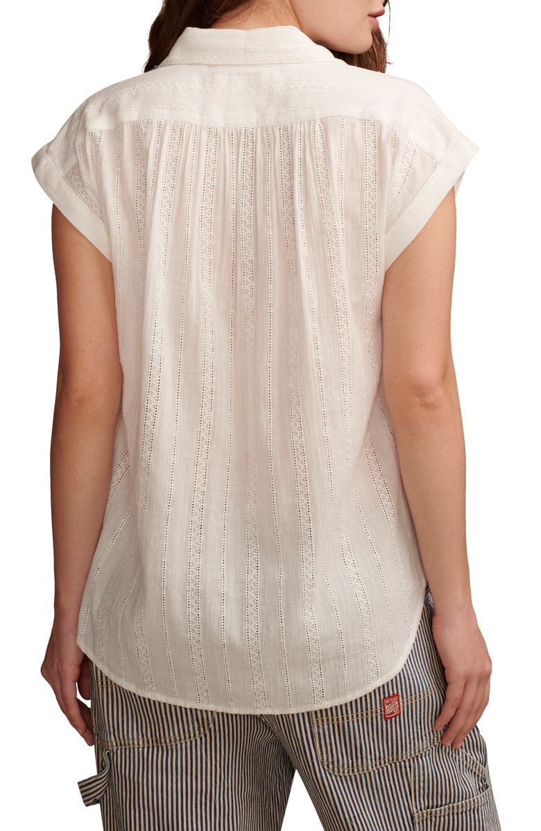Lucky Brand Lace Detail Pullover Top, Alternate, color, Bright Whi