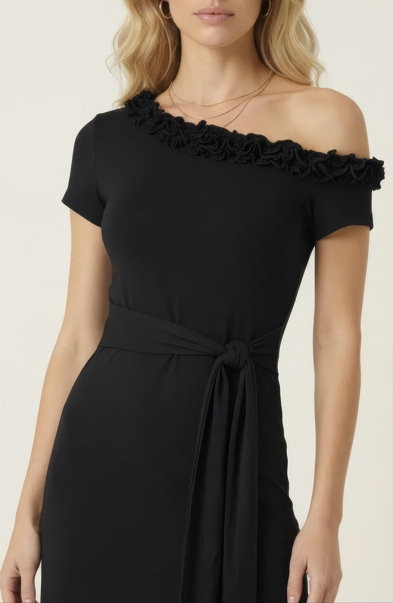 Modenaire One Shoulder Midi Dress, Alternate, color, Black