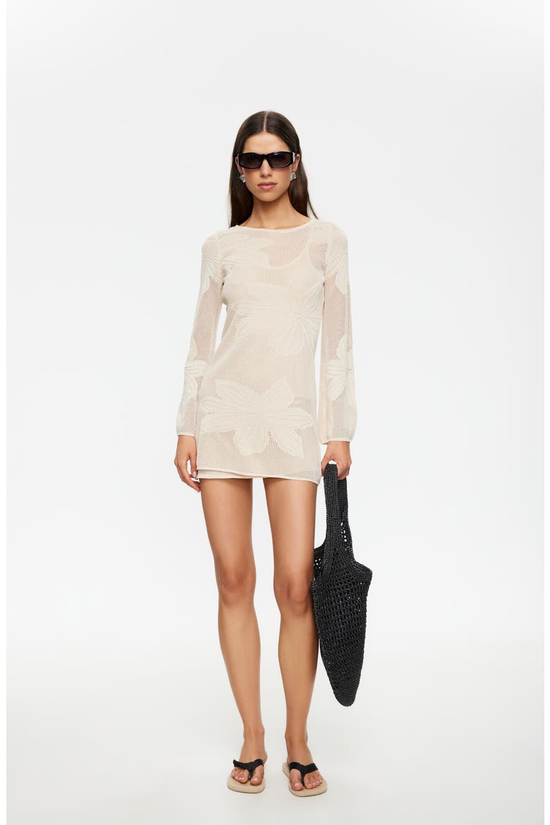 Solace Open Stitch Long Sleeve Minidress, Alternate, color, SAND