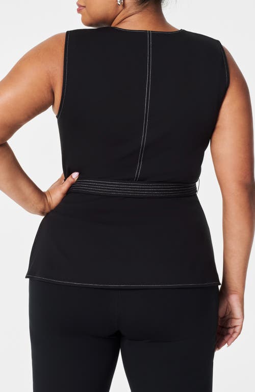 Spanx ® Contrast Stitch Tie Waist Ponte Top In Black