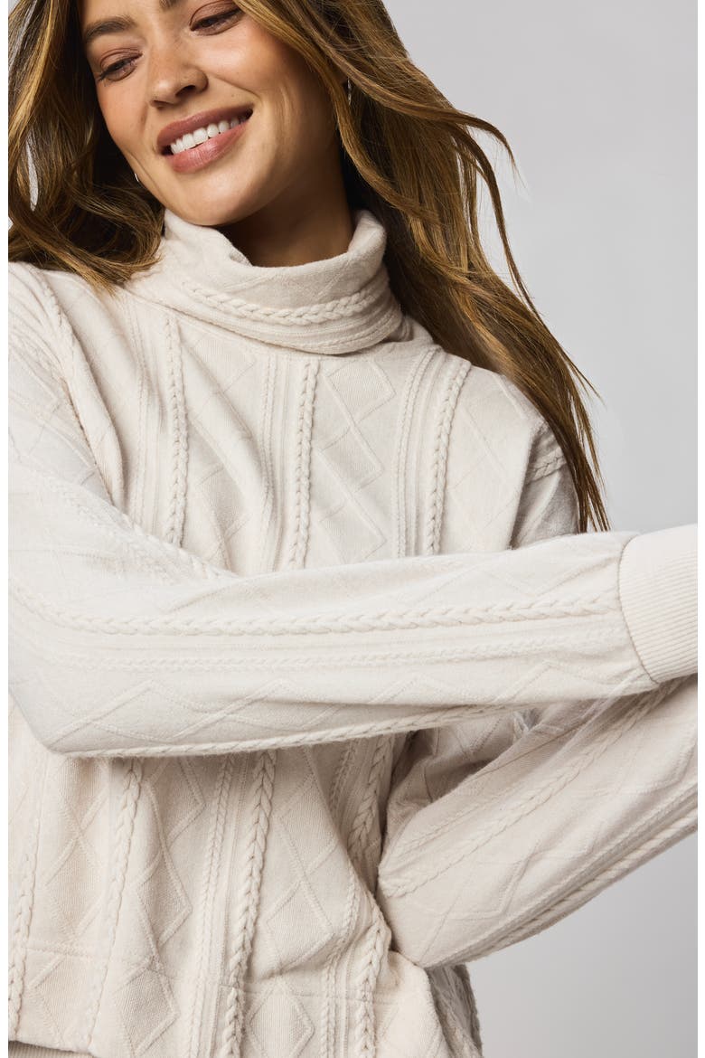 Cable Lounge Turtleneck Top, Alternate, color, PALE OAK WHITE HEATHER
