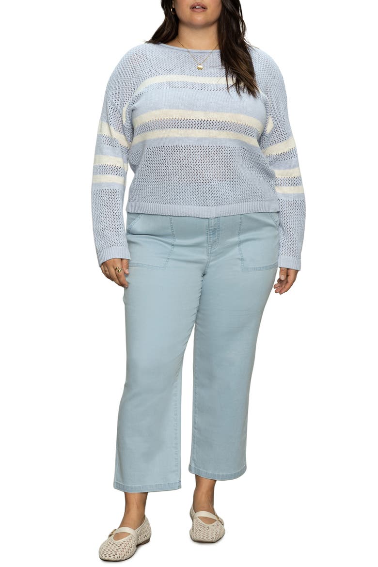 Sporty Stripe Cotton Sweater, Alternate, color, SKY BLUE