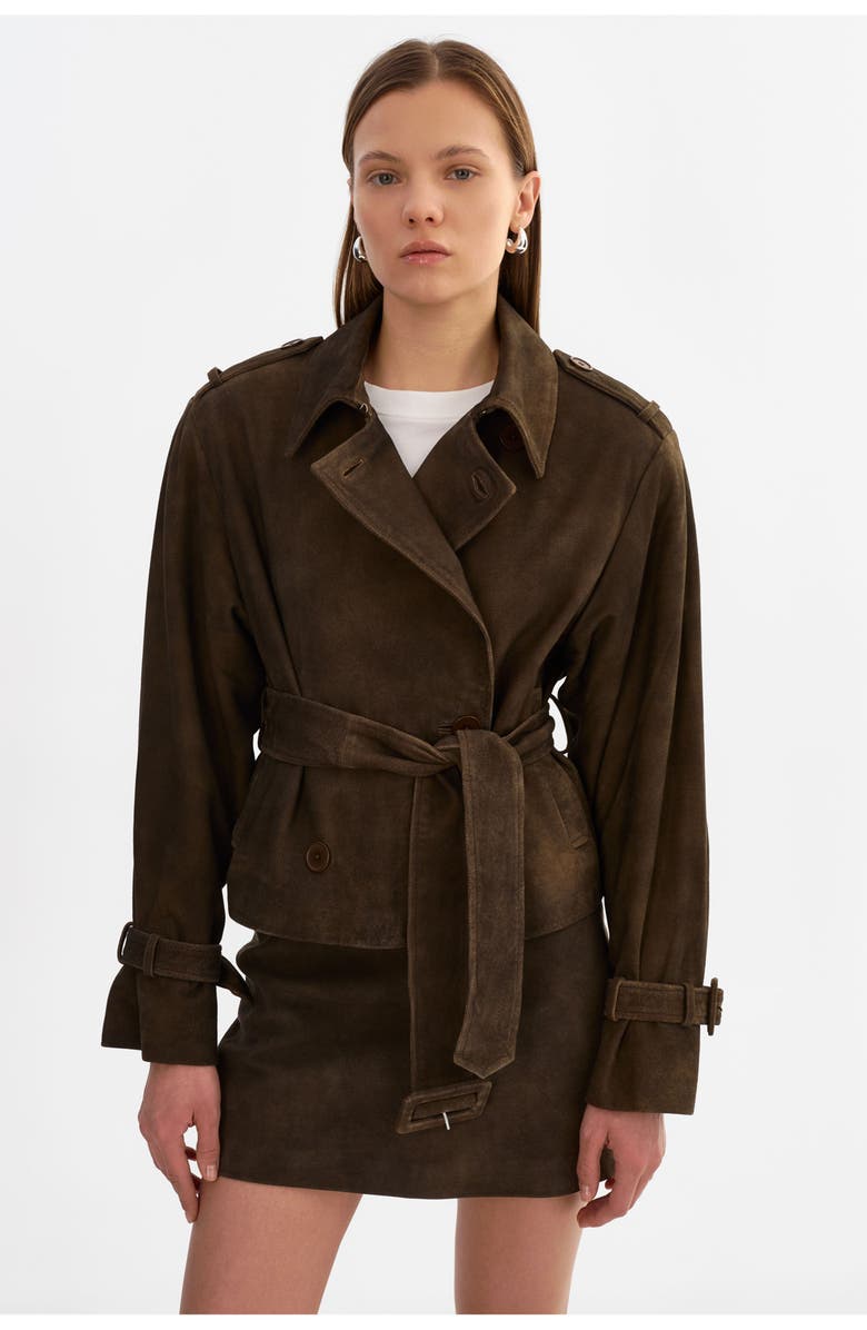 LAMARQUE Dhana | Suede Trench Jacket, Main, color, Distressed Brown