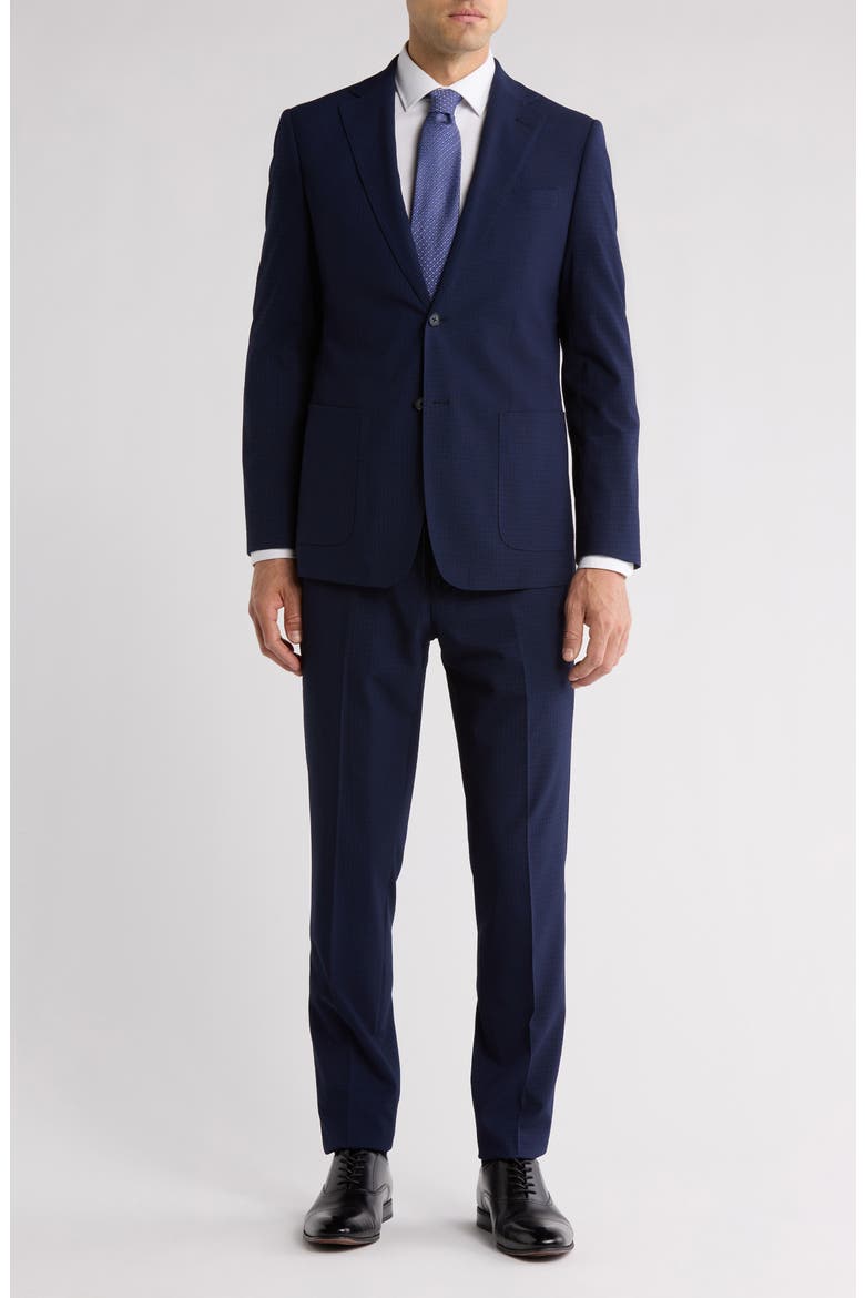 Miniature Plaid Navy Stretch Mélange Suit, Main, color, BLACK/ BLUE