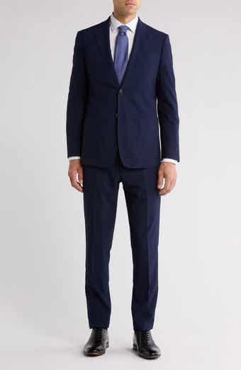 English Laundry Miniature Plaid Navy Stretch Mélange Suit