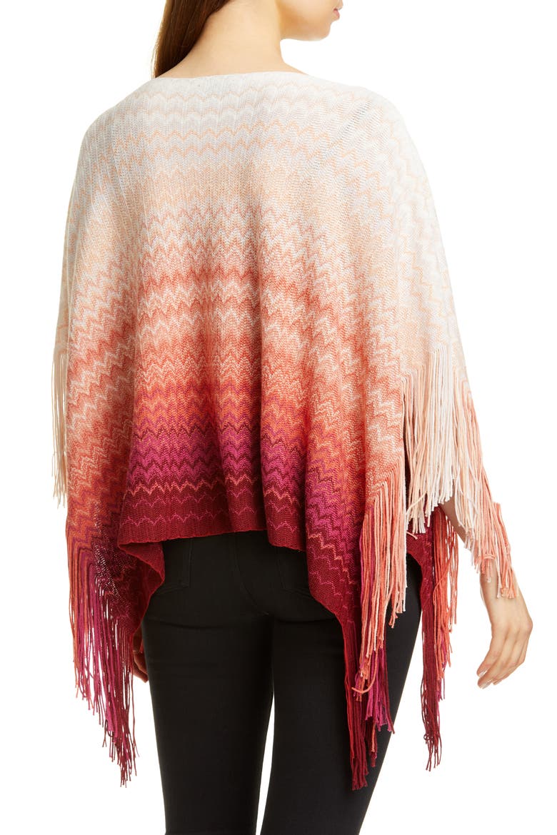 Ombré Stripe Fringe Poncho, Alternate, color, RED MULTI