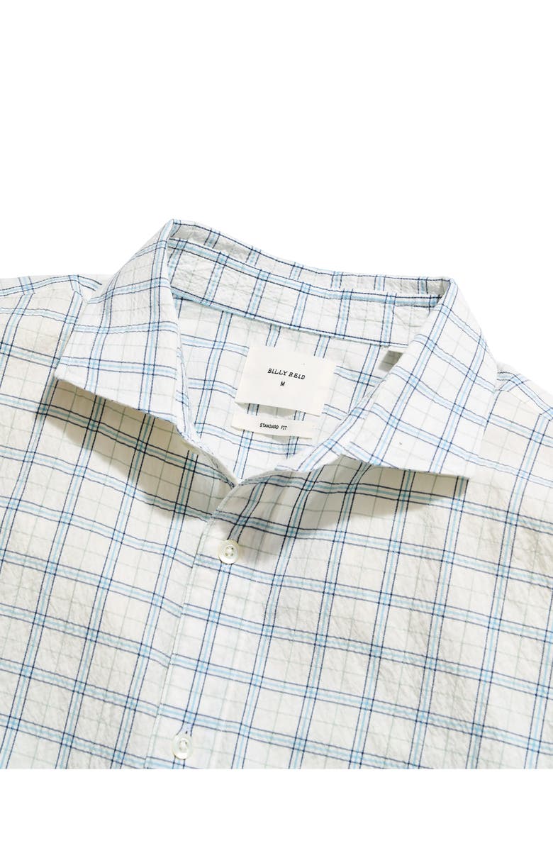 Billy Reid Seersucker Plaid Stretch Cotton Button-Up Shirt, Alternate, color, White