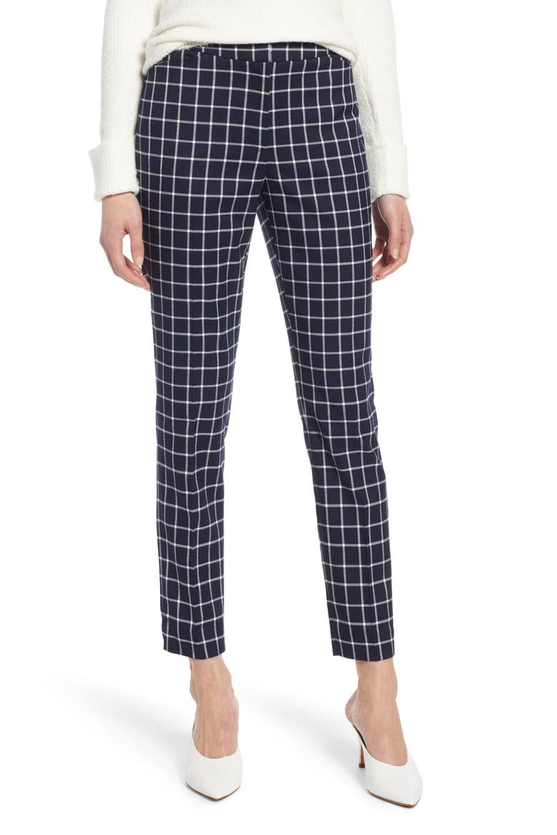 Check Ankle Pants, Main, color, NAVY CHECK