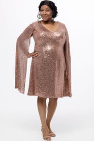 Celebrations by Sydney's Closet Sequin V-Neck Cape Sleeve Plus Size Party Dress
