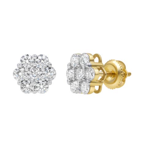 Classic 14K Yellow Gold Diamond Cluster Earrings - 2.03ct.