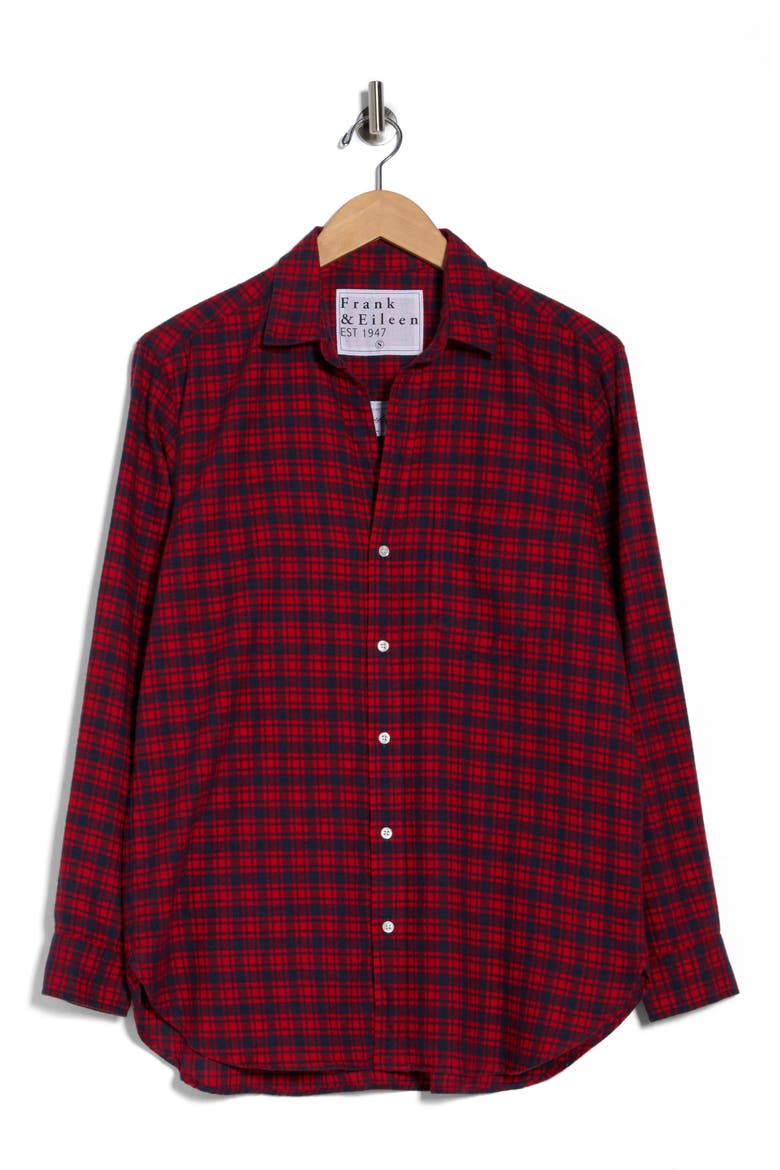 Boyfriend Button-Up Shirt, Alternate, color, RED NAVY PLAID
