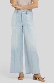 Simone Seamed Raw Hem High Waist Wide Leg Jeans