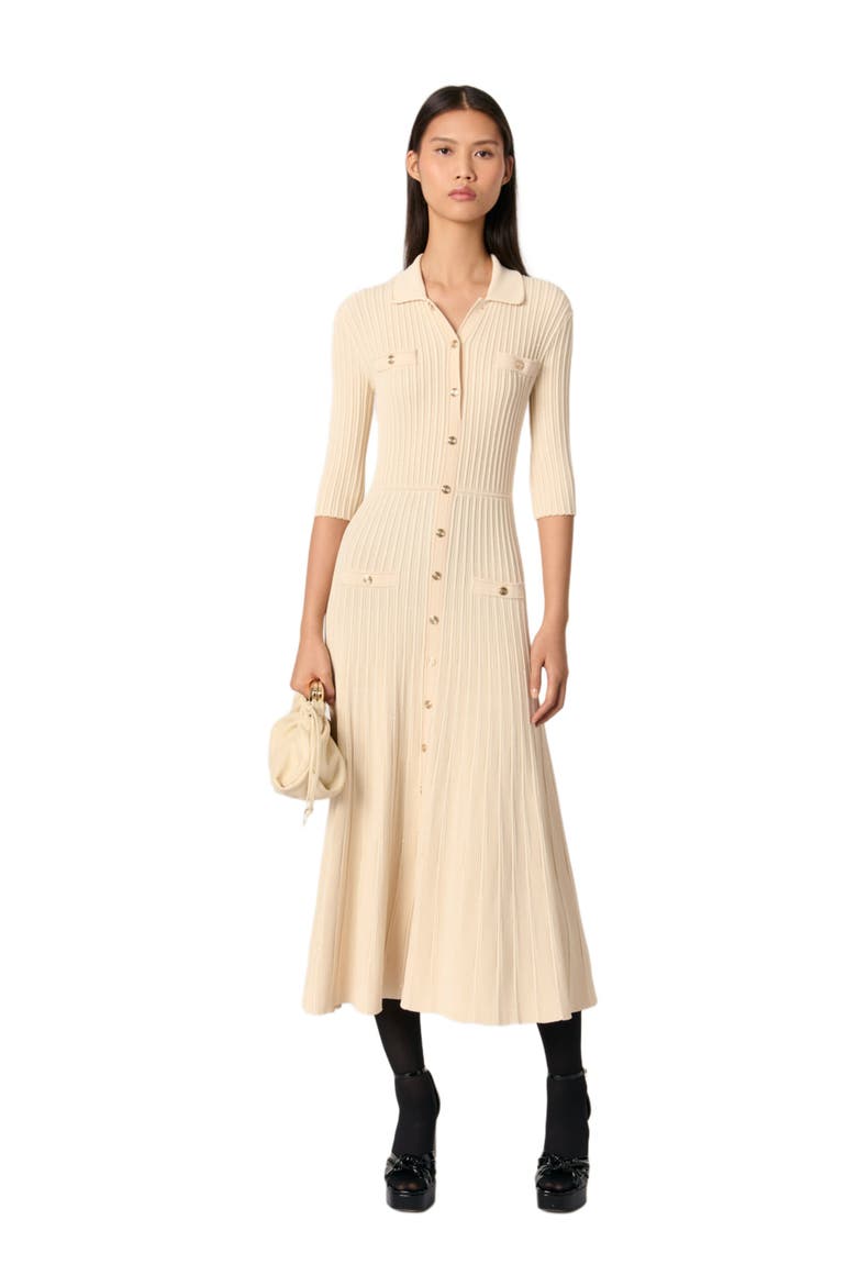 Sequin knit midi dress, Main, color, Beige
