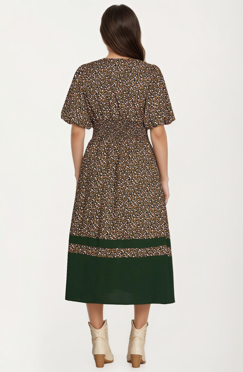 Knit and Lounge Floral Print Zip Front Midi Dress, Alternate, color, Brown / Green Floral
